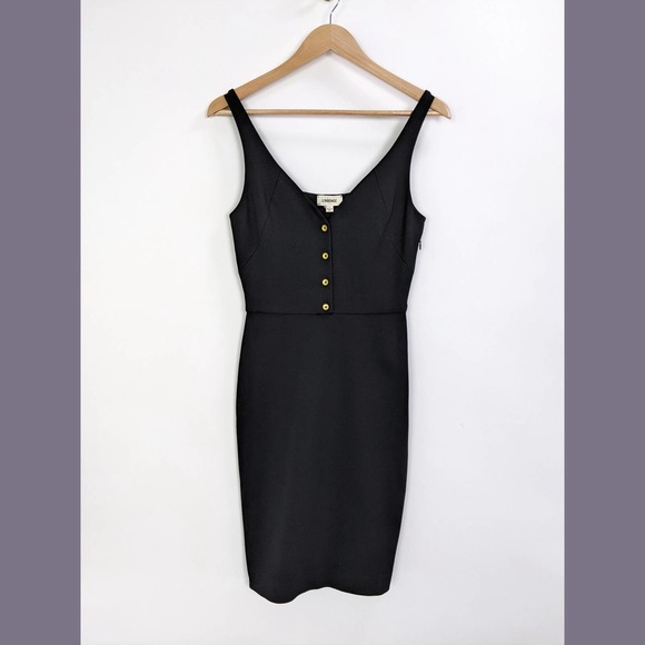 L'AGENCE Size 2 Womens Black Tank Sheath Midi Dress with Gold Tone Button - Picture 1 of 7
